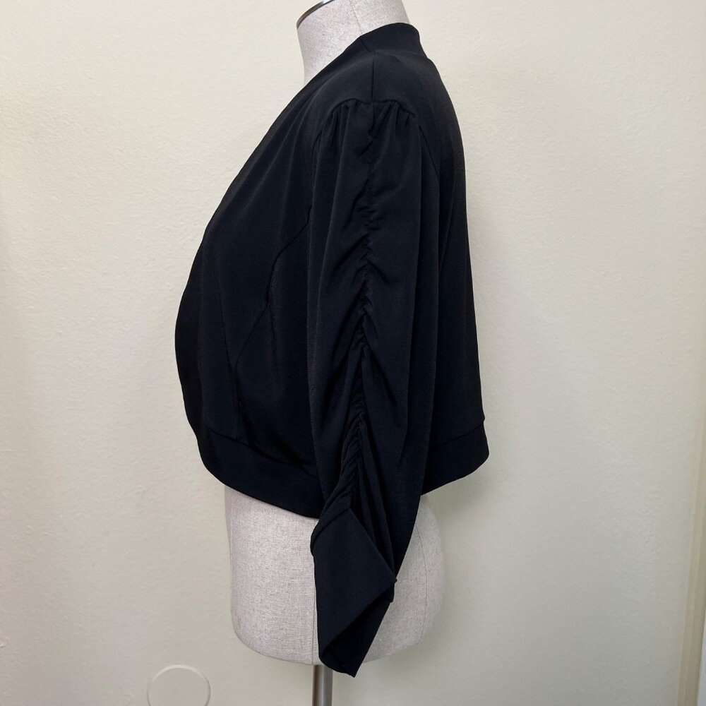 Lennie For Nina Leonard Black 3/4 Sleeve Ruched Arm Bolero Shrug Size Large - Picture 3 of 6